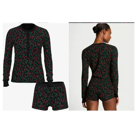 Victoria's Secret Thermal Lounge Shorts Pajama Sleepwear Set, Black, Size XXL - Picture 3 of 4